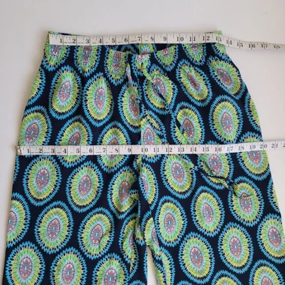 Crown & Ivy Pants S Green Blue Medallion Pull On Straight Boho Beachy Casual - Picture 8 of 9